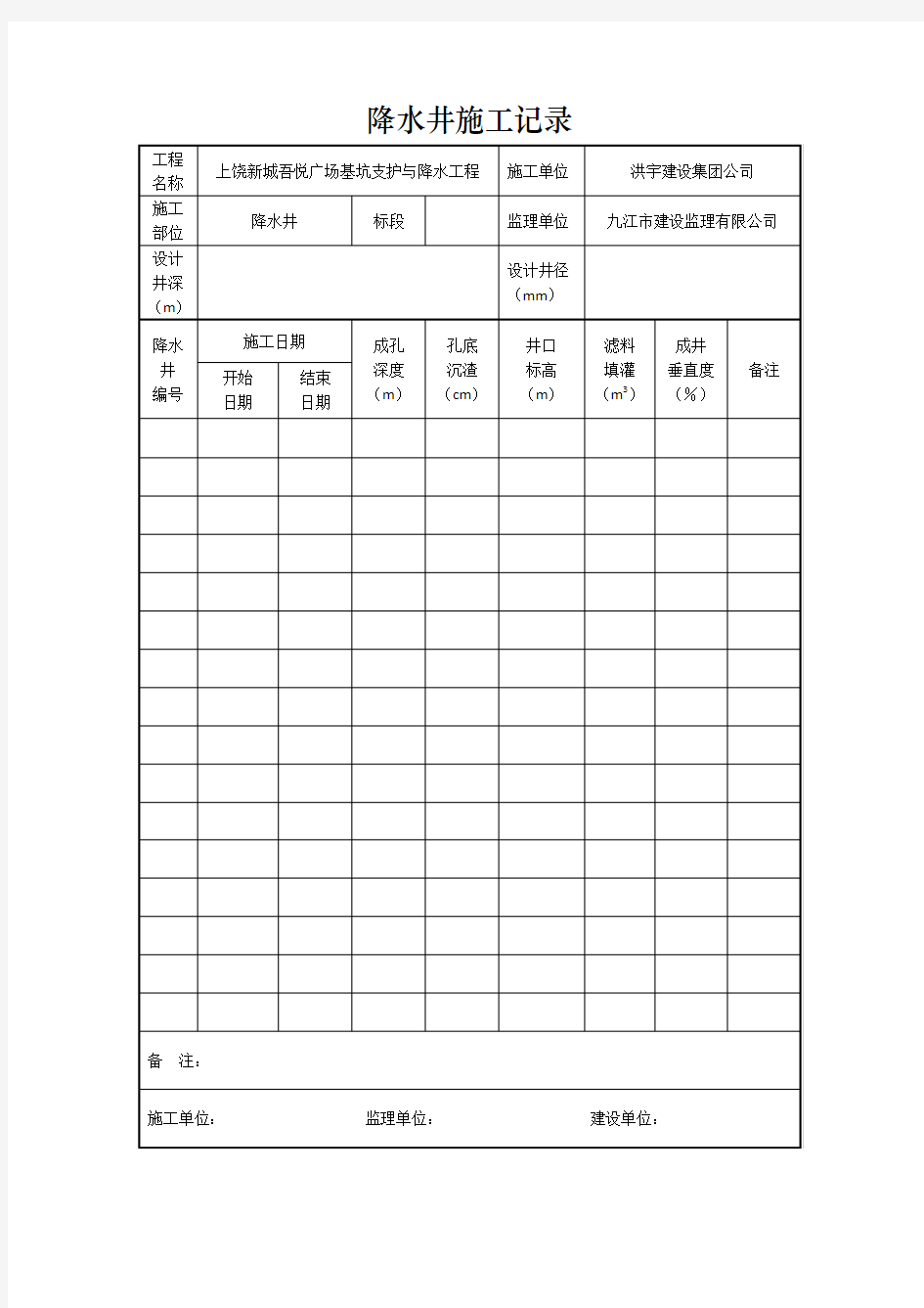 降水井施工记录