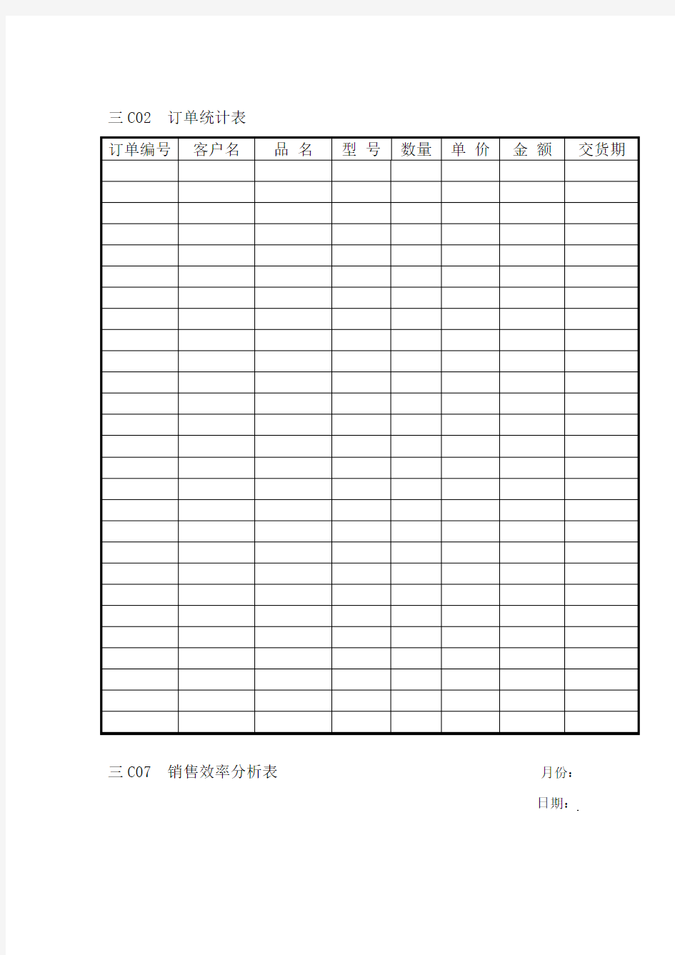 市场营销销售专用表格