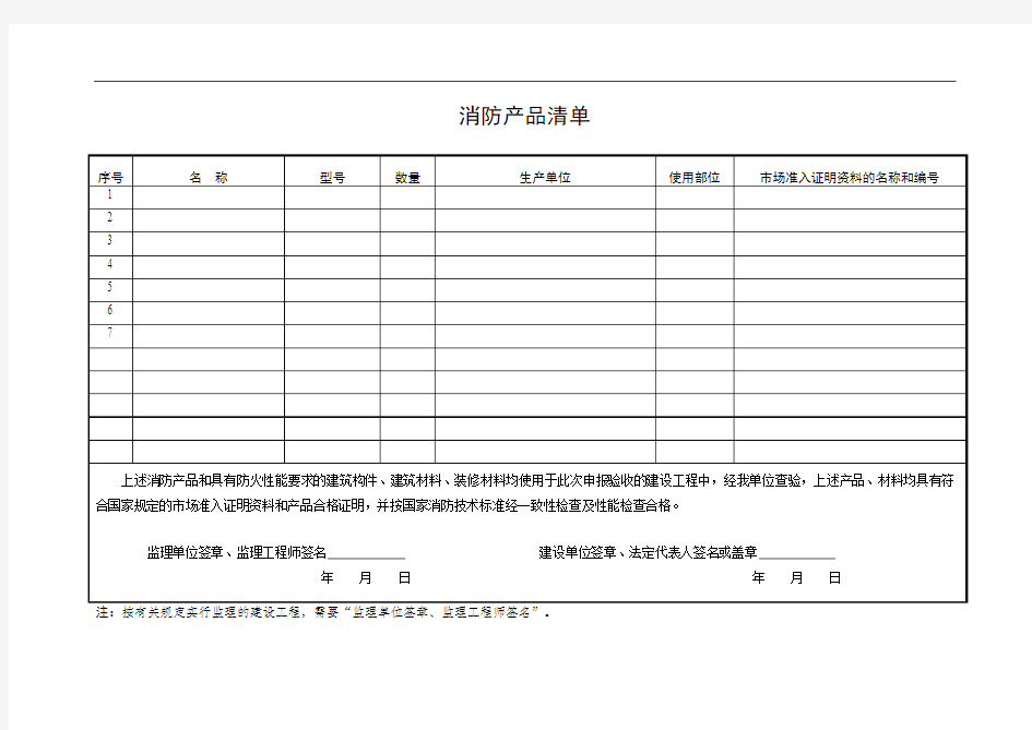 消防产品清单(格式)