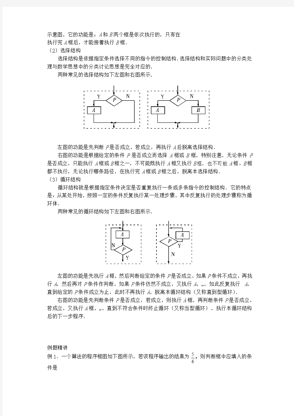 高中数学1.1算法的含义程序框图专题素材