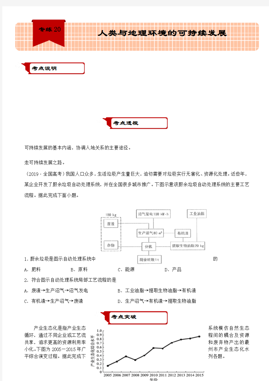 专练20 人类与地理环境的可持续发展