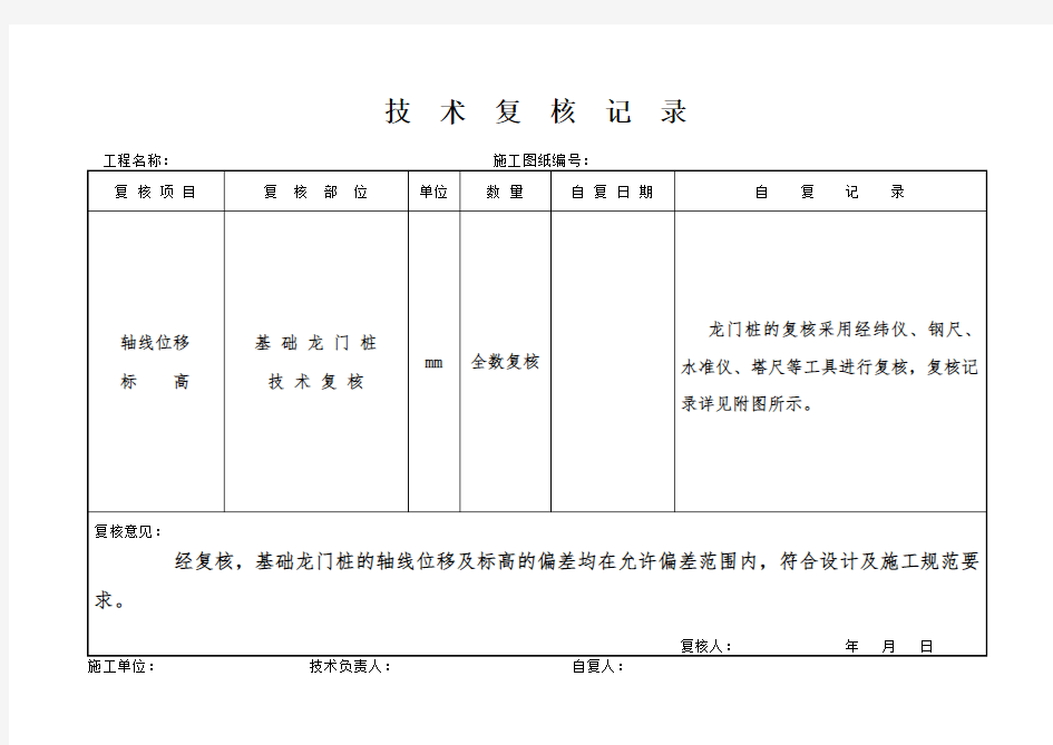 技术复核记录表格示范