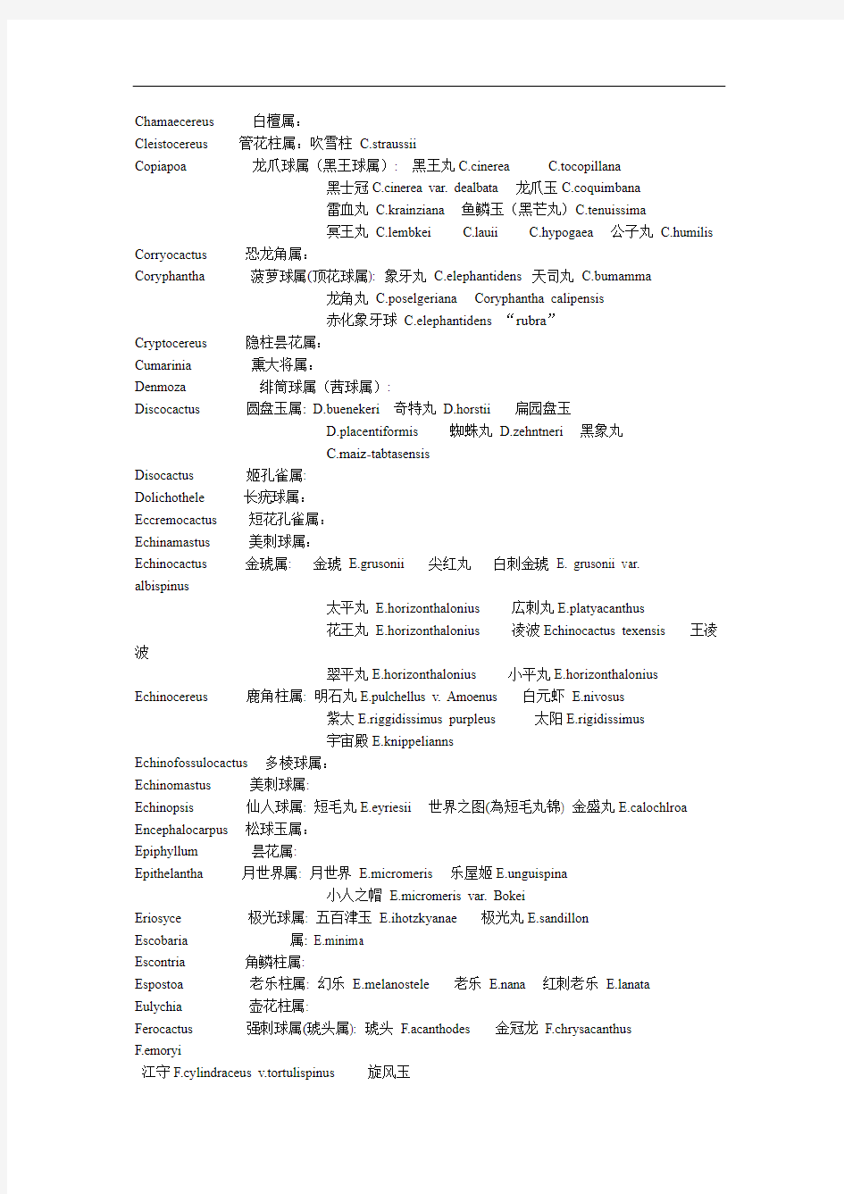 仙人掌和多肉植物分类表中英文对照