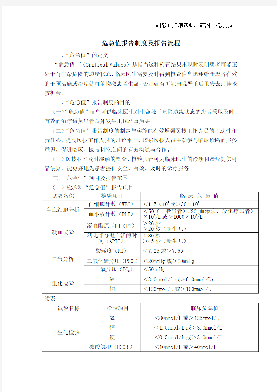 危急值报告制度及报告流程