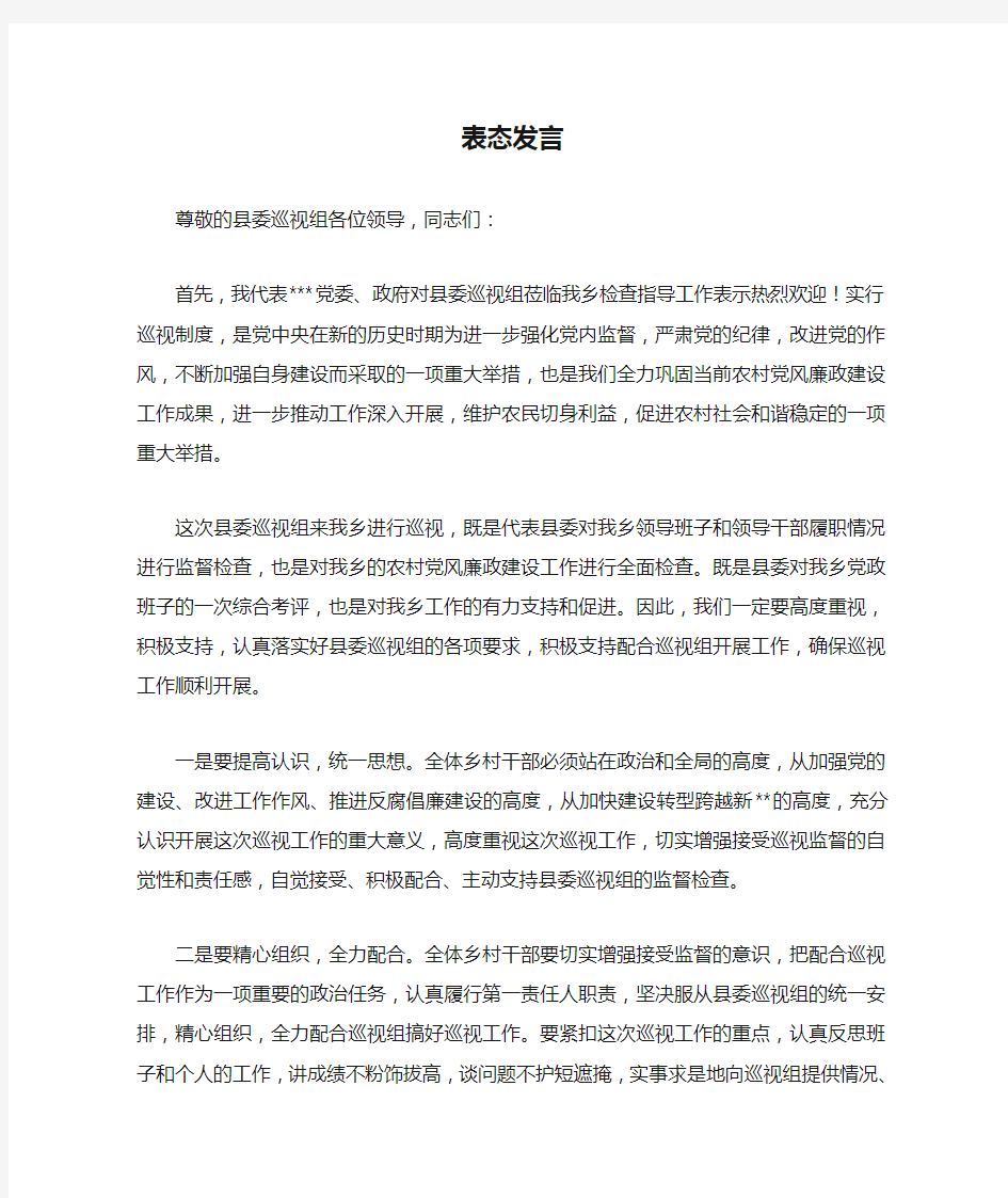 在巡视工作动员大会上的表态发言