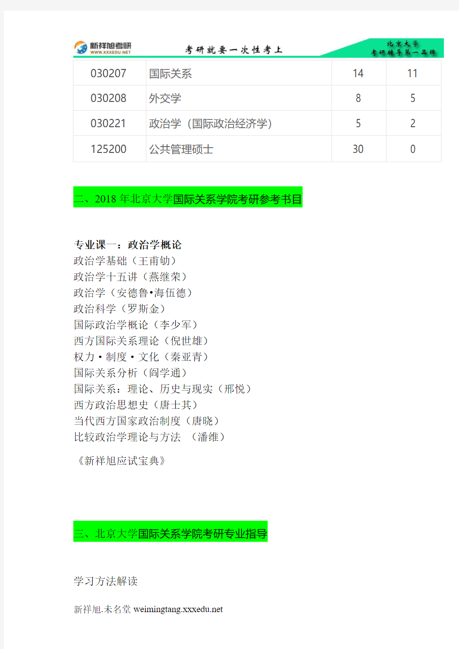 2017-2018年北大国际关系学院考研参考书目、考研经验、考研辅导-专业指导