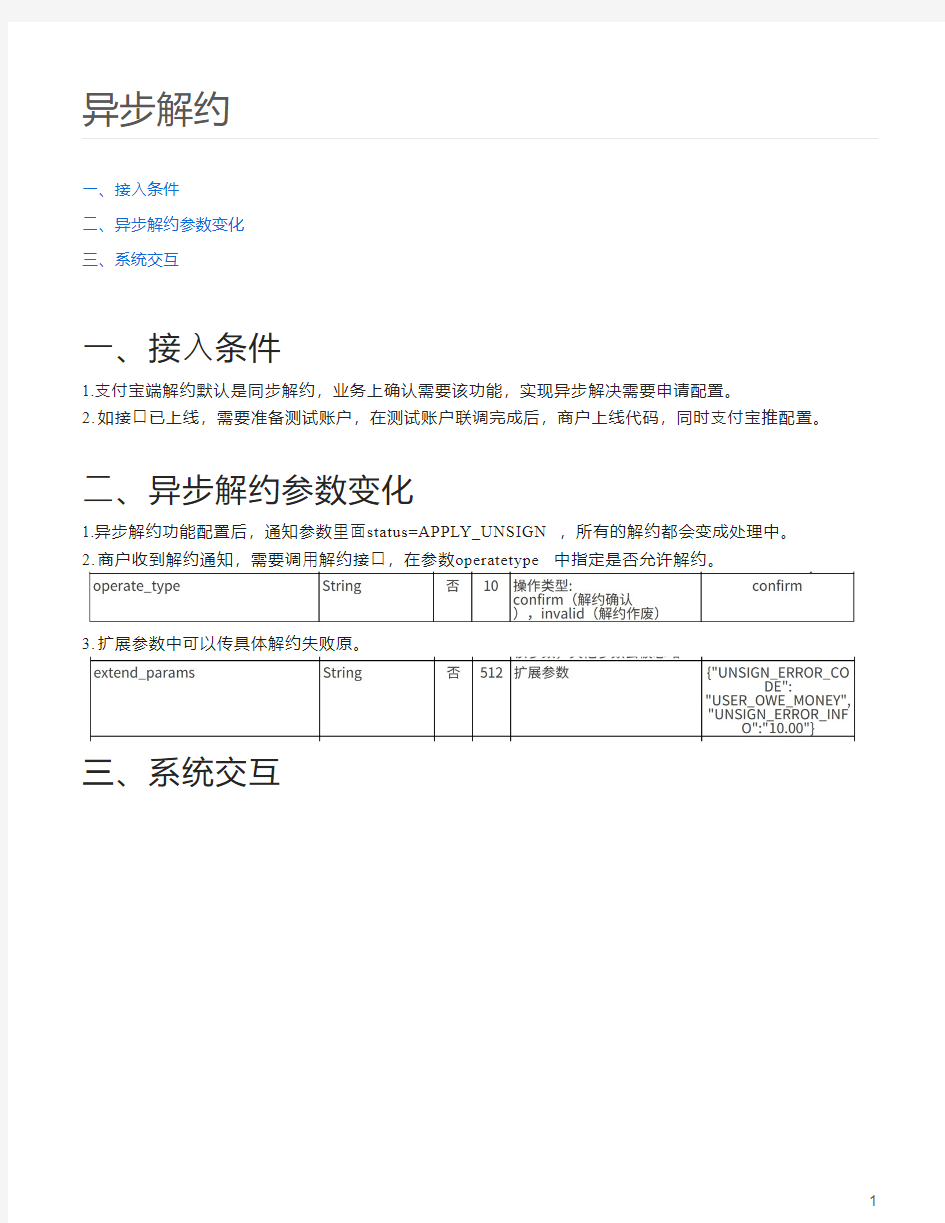 支付宝签约支付-异步解约