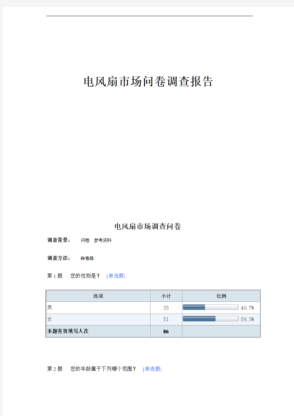 电风扇市场问卷调查报告