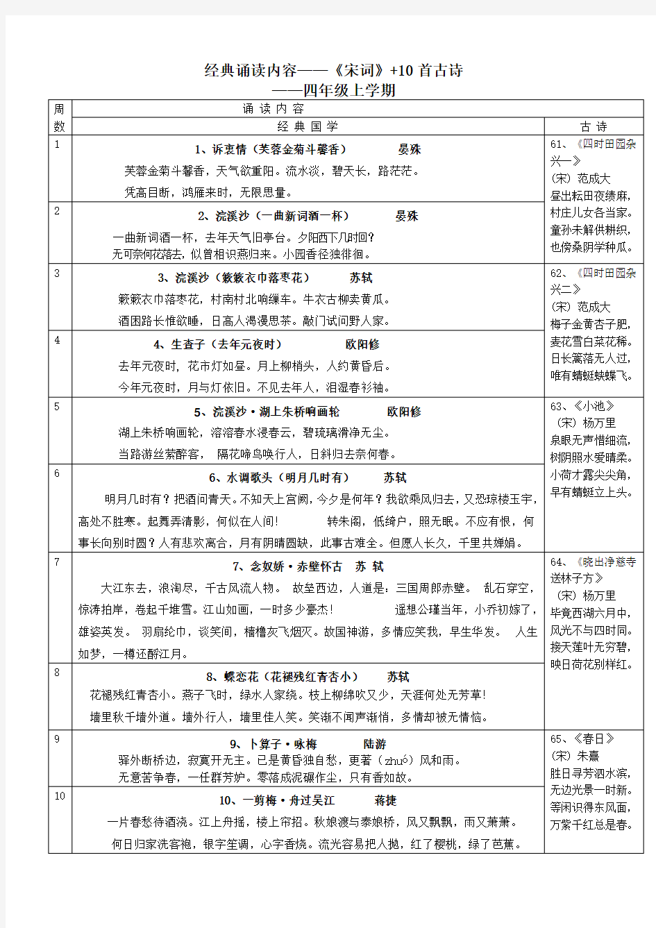 四年级上语文经典诗词篇目