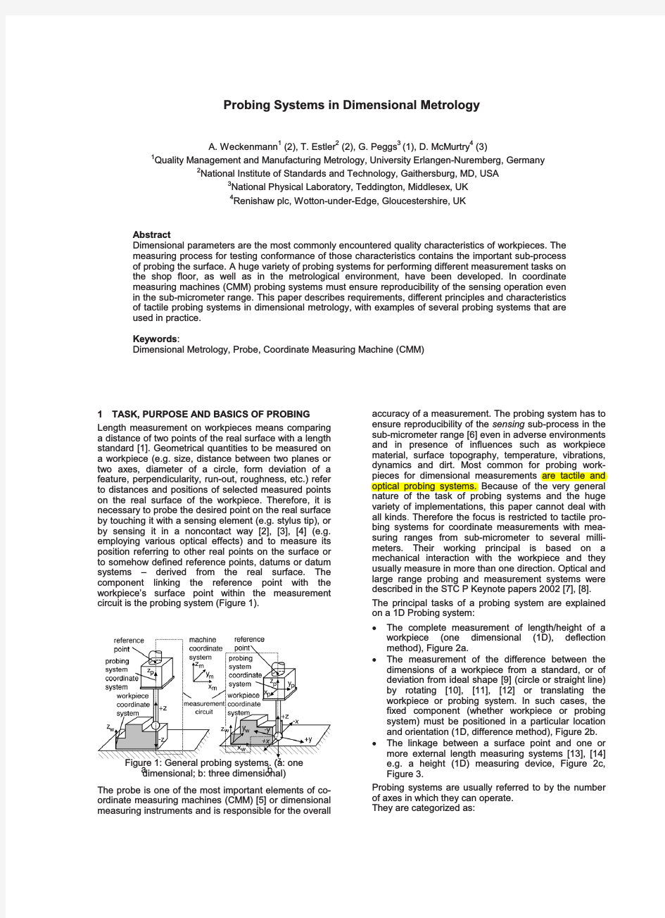 Probing systems in dimensional metrology