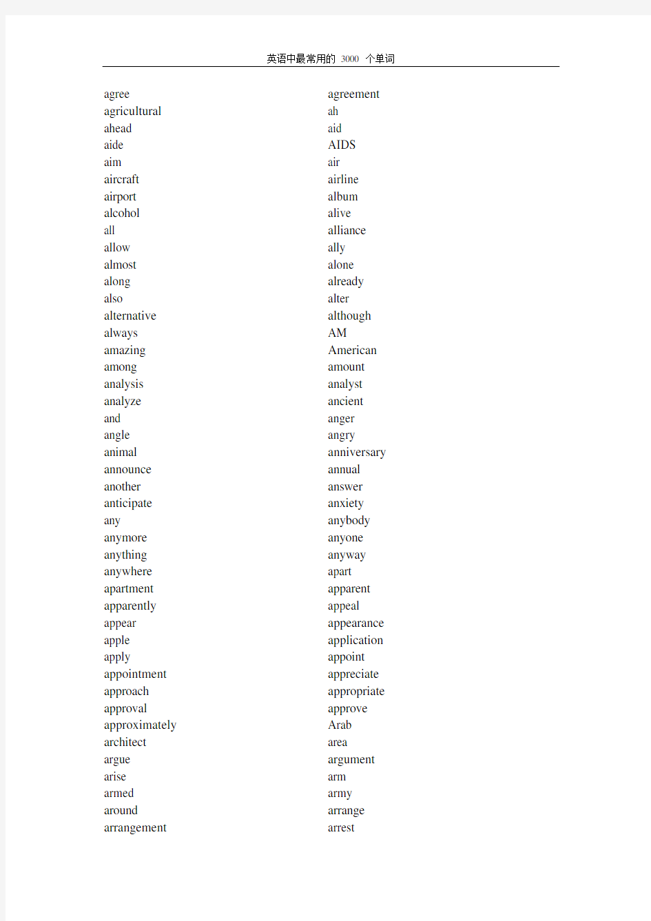 英语中最常用的 3000 个单词