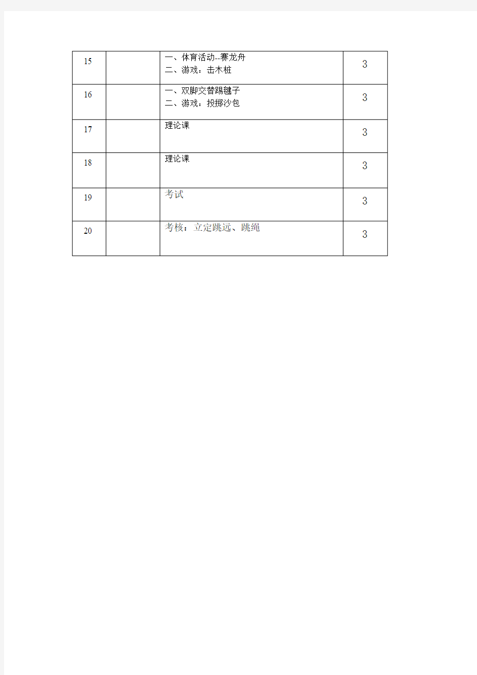 六年级上册体育教学进度表