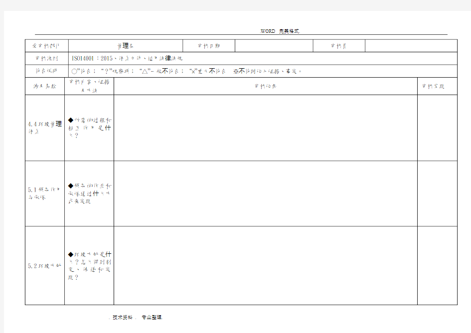 ISO14001_2016年内审检查表[]