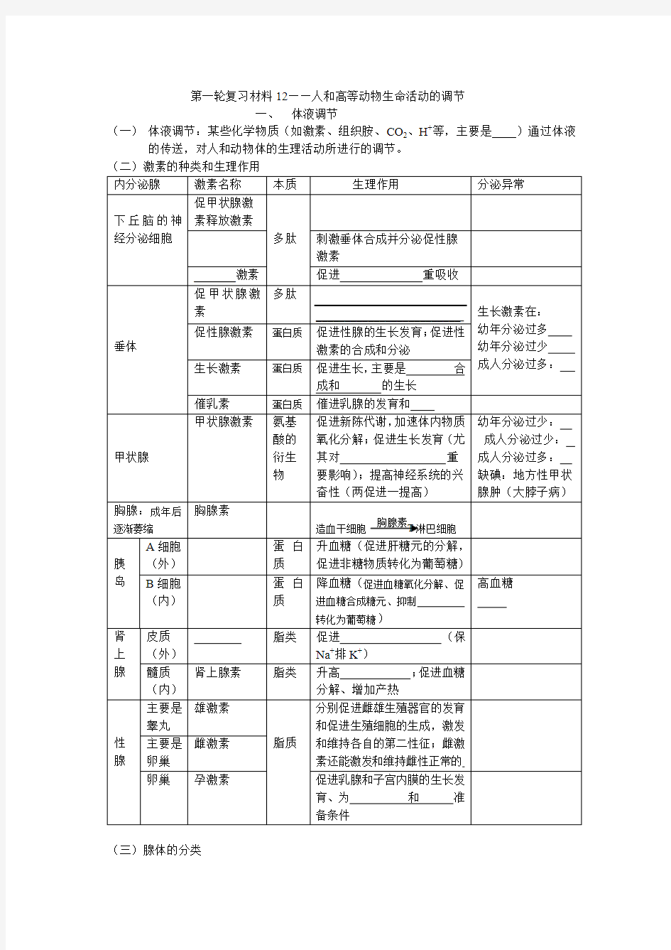 动物生命活动调节