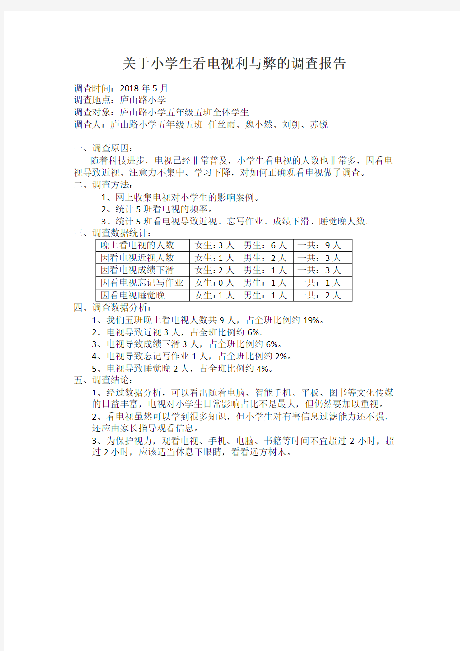 关于小学生看电视利与弊的调查报告