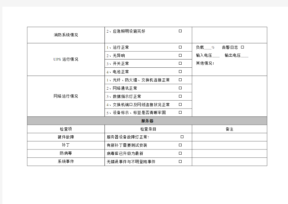 机房巡检记录表