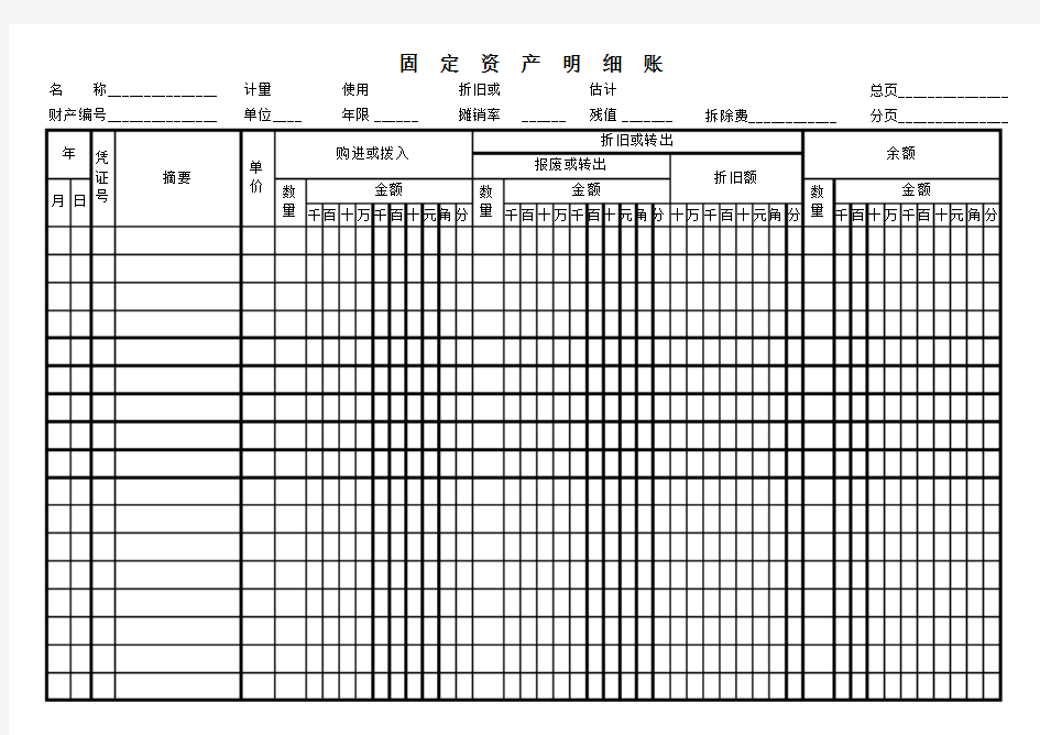 固定资产明细账模板