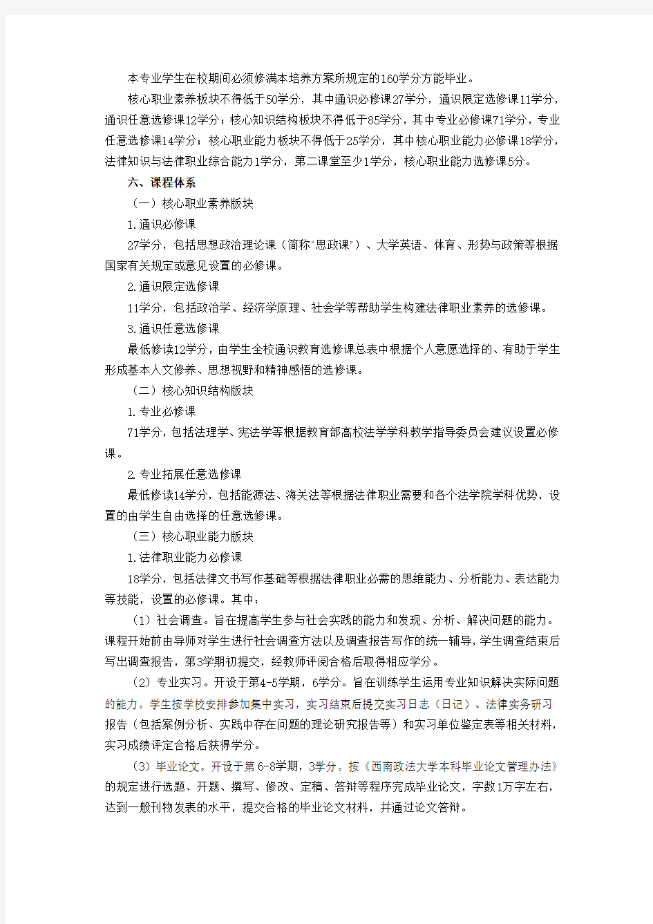 法学专业培养方案