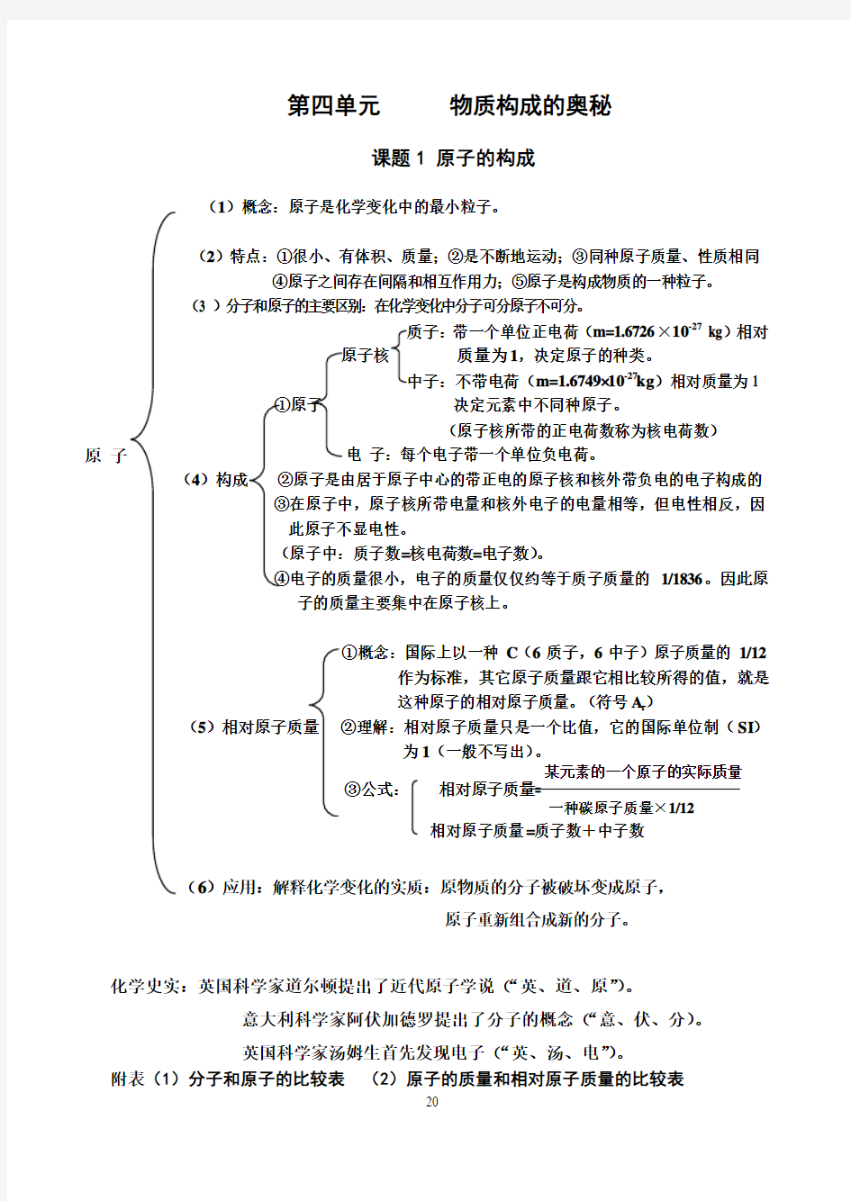 第4单元 物质构成的奥秘的知识点