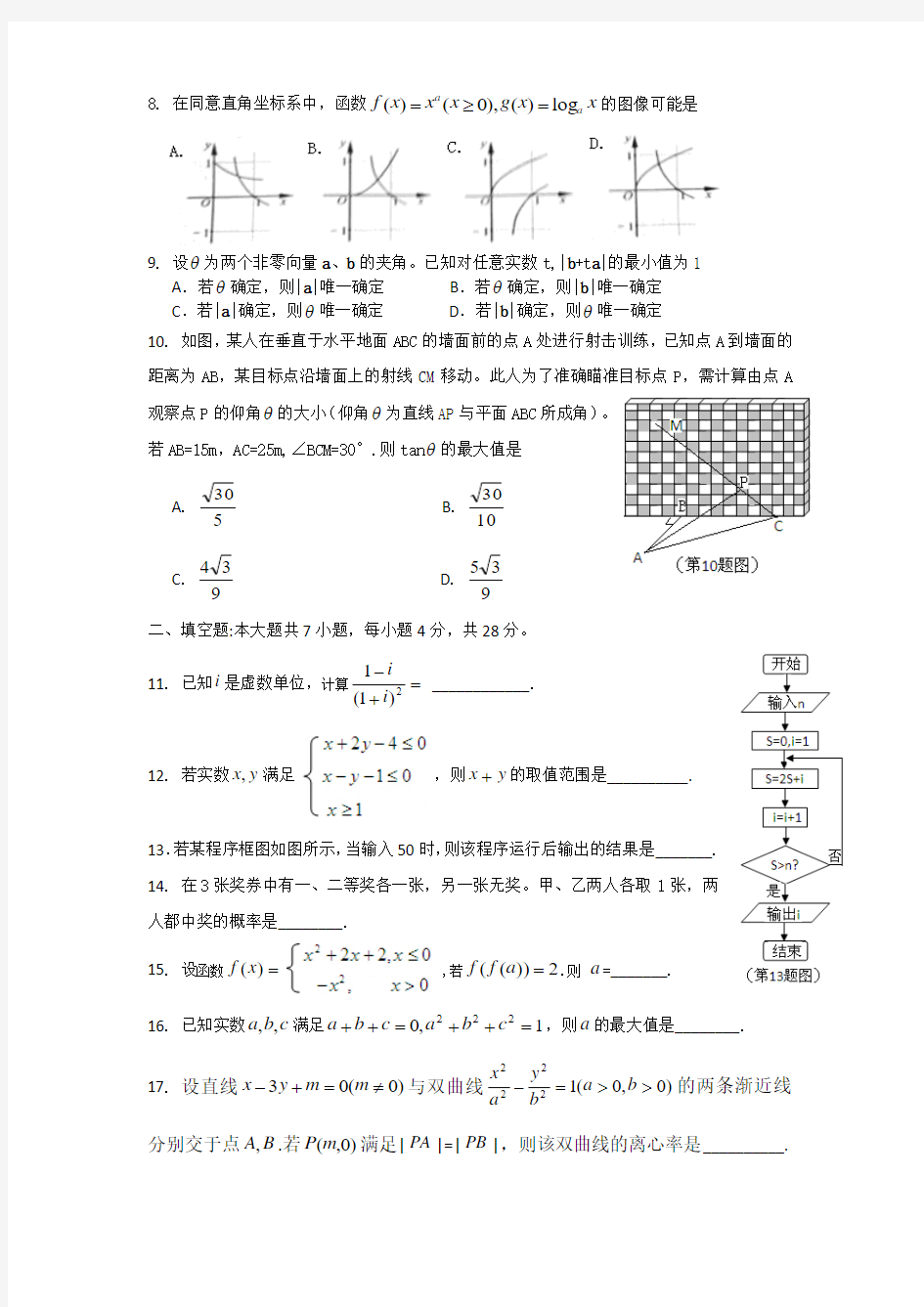 高清Word版2014年浙江省高考文科数学试题word版