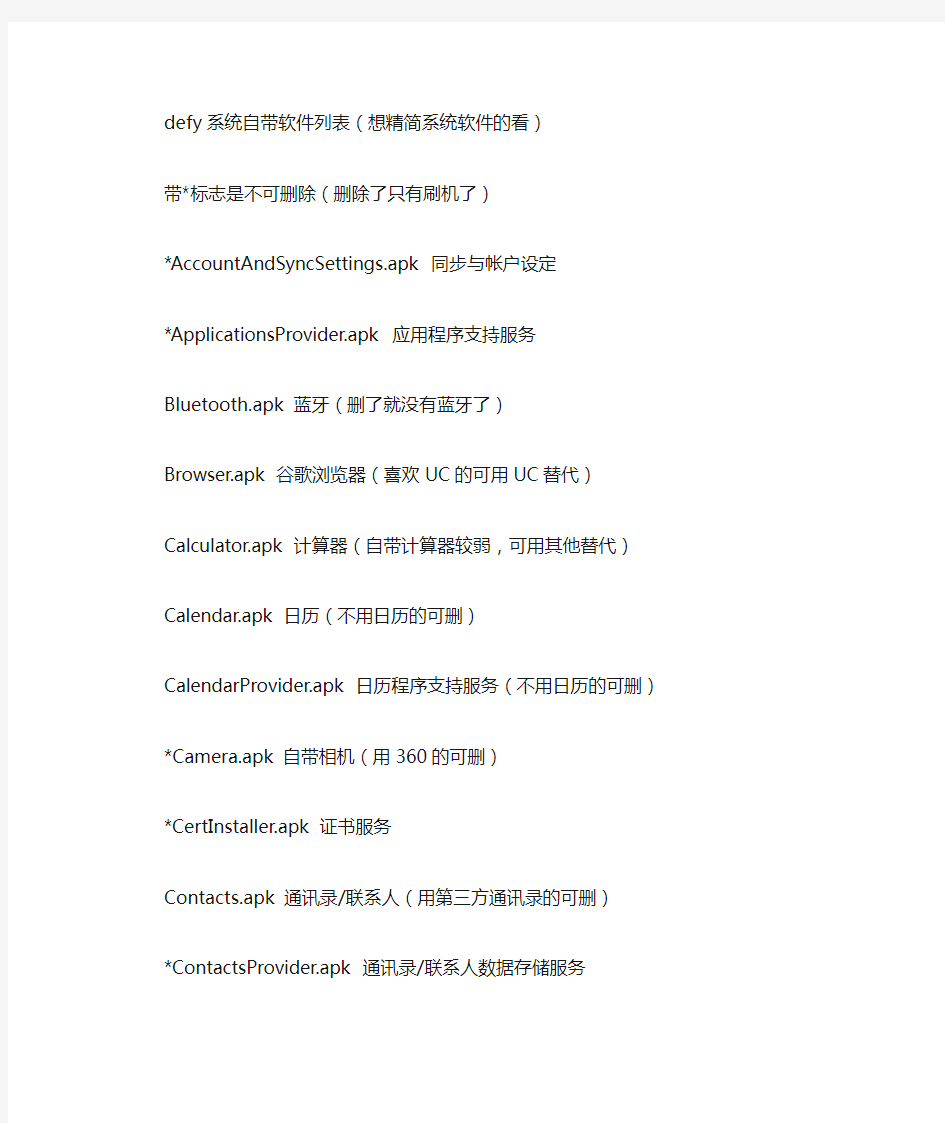android安卓系统自带软件列表(想精简系统软件的看