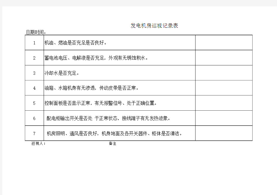 发电机巡视记录表