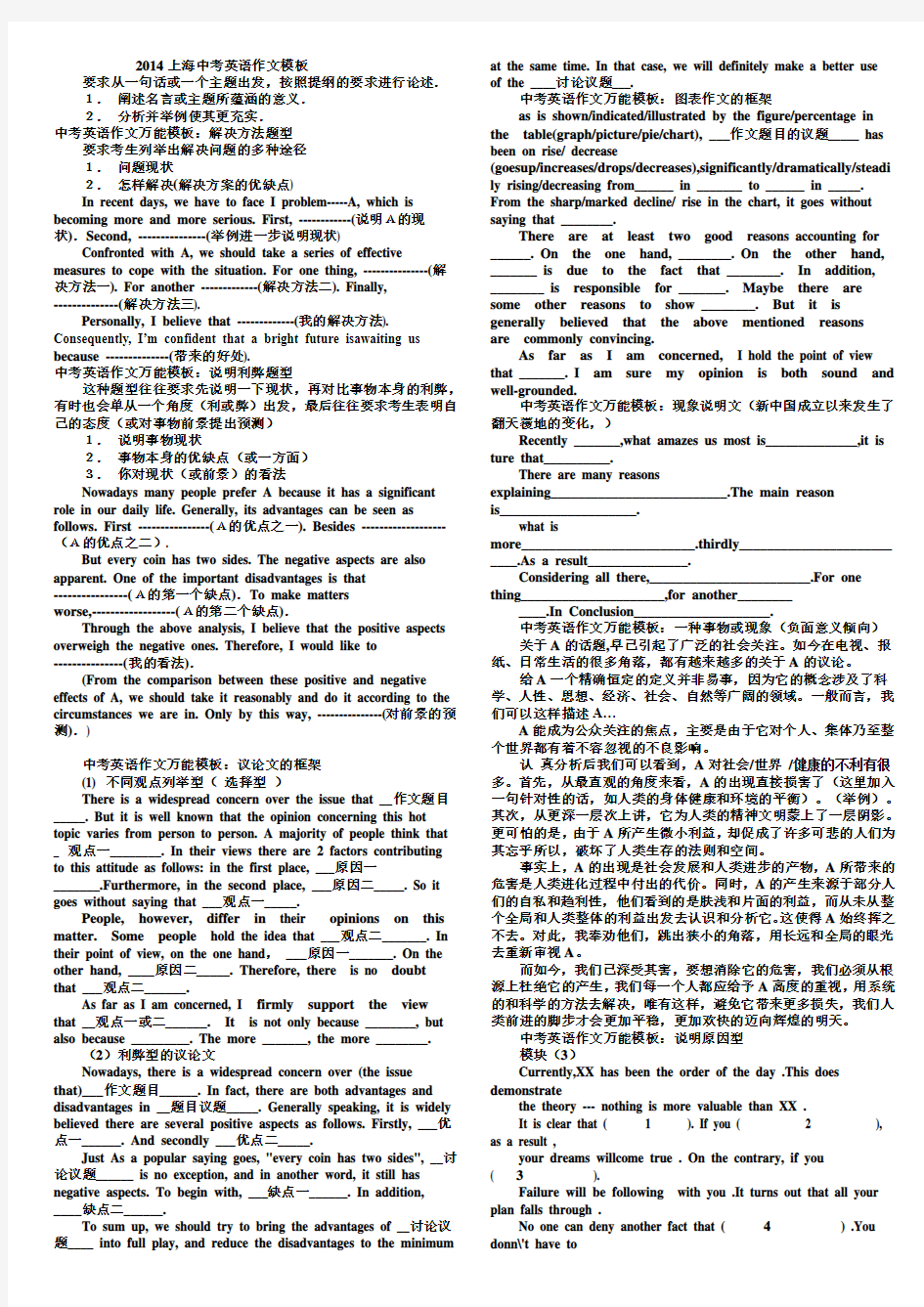2014上海中考英语作文模板 - 副本