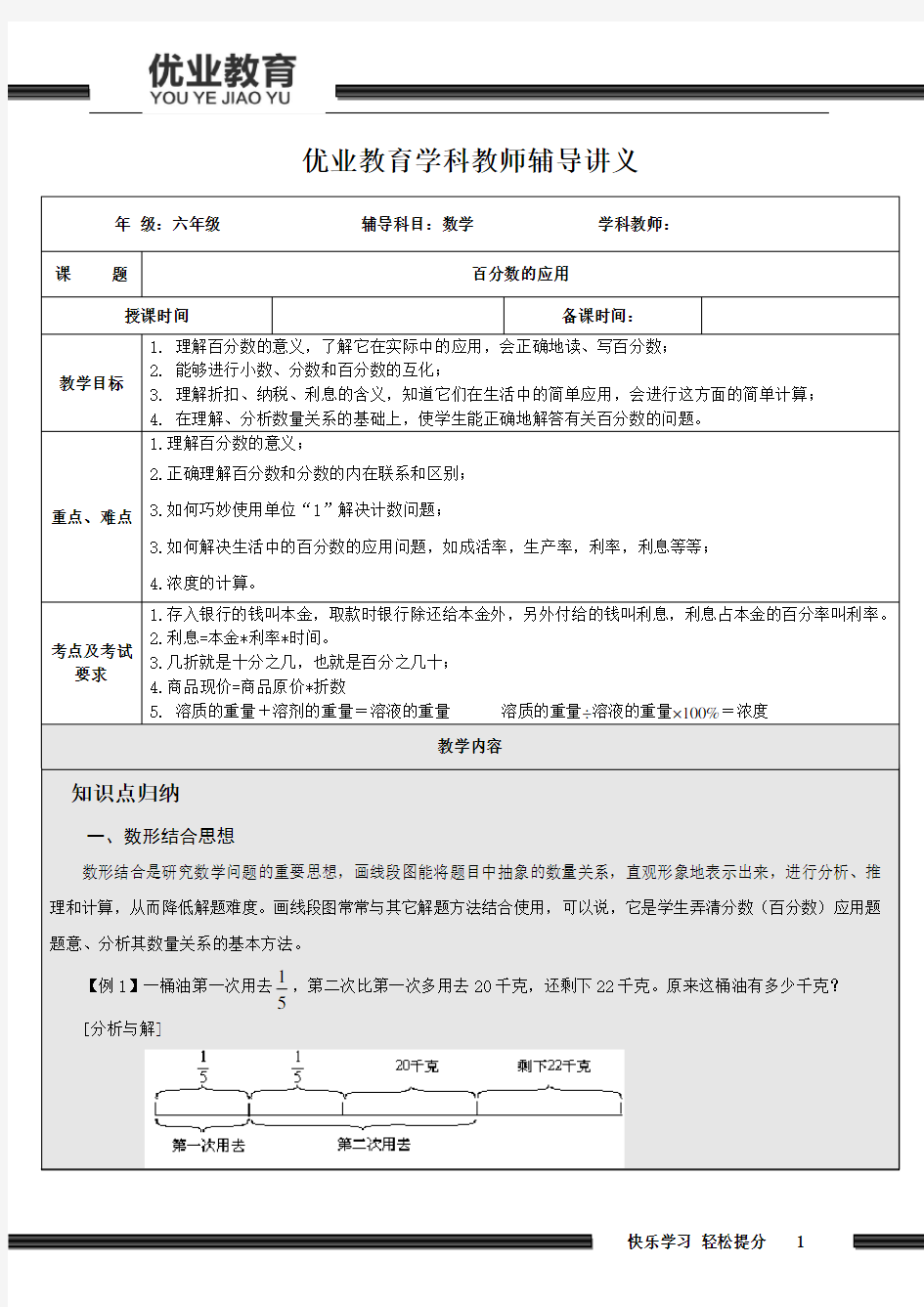 小学六年级百分数讲义