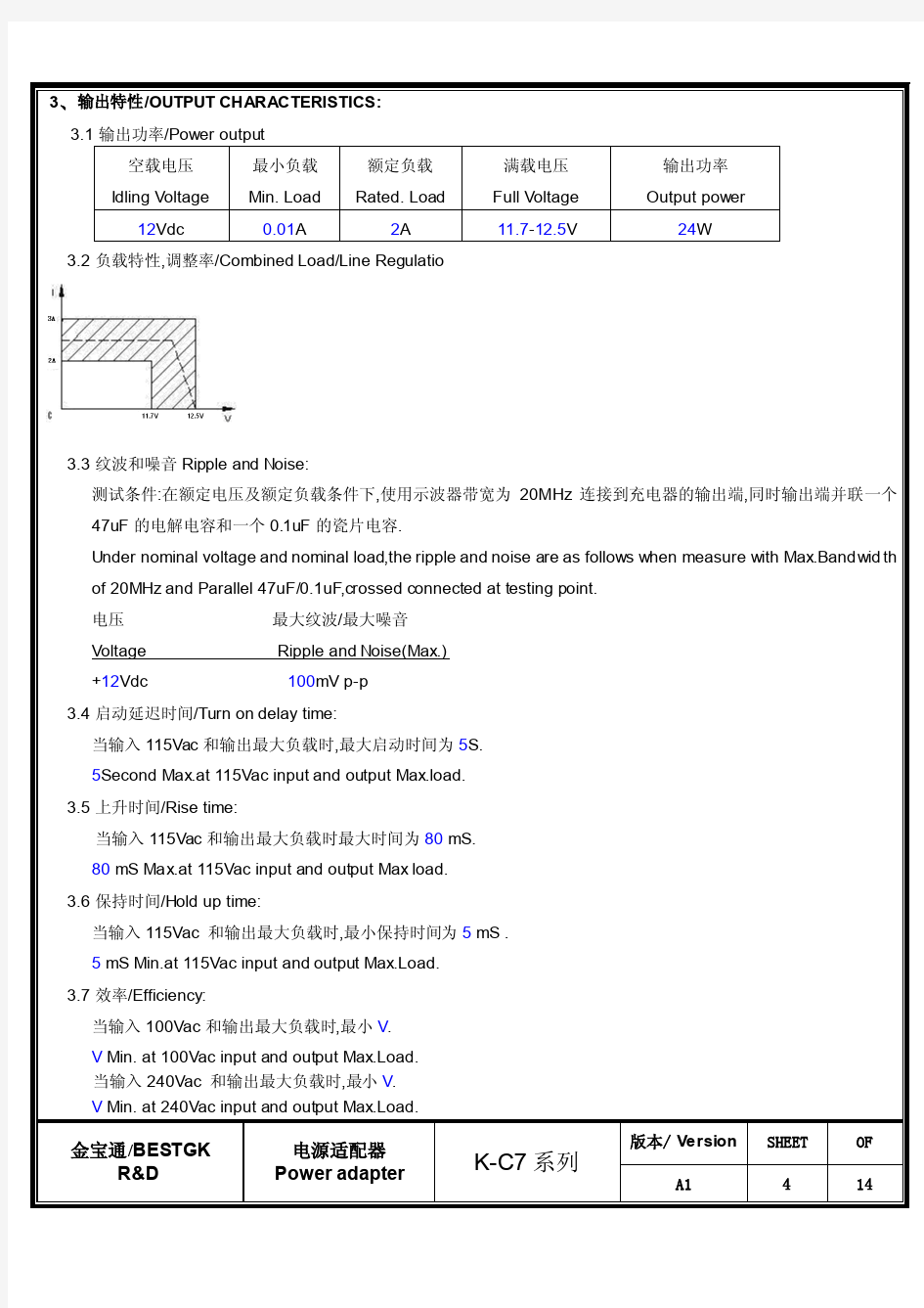 12V2A电源适配器规格书