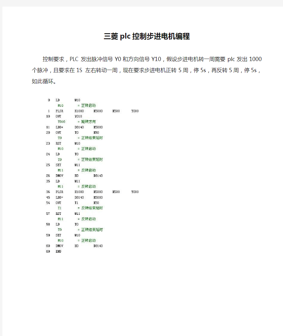 三菱plc控制步进电机编程