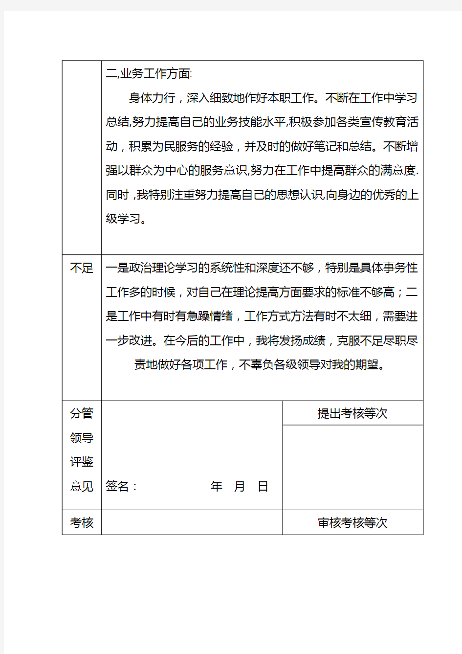 事业单位工作人员年度考核登记表(有个人总结)