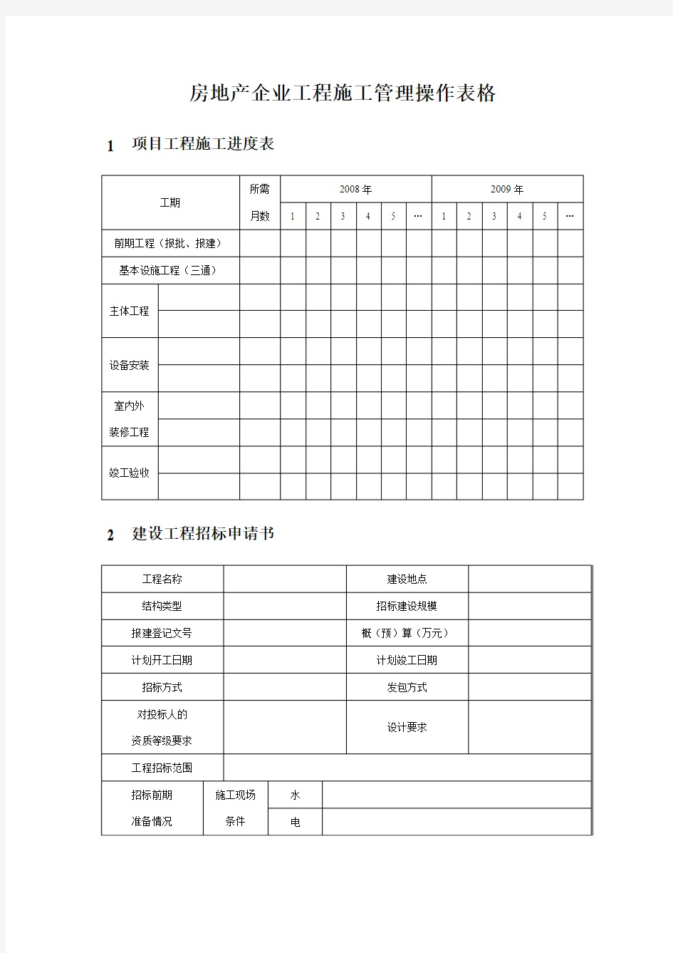 房地产企业工程施工管理操作表格