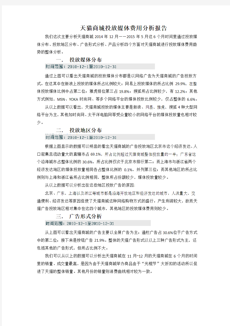 天猫商城投放媒体费用分析报告