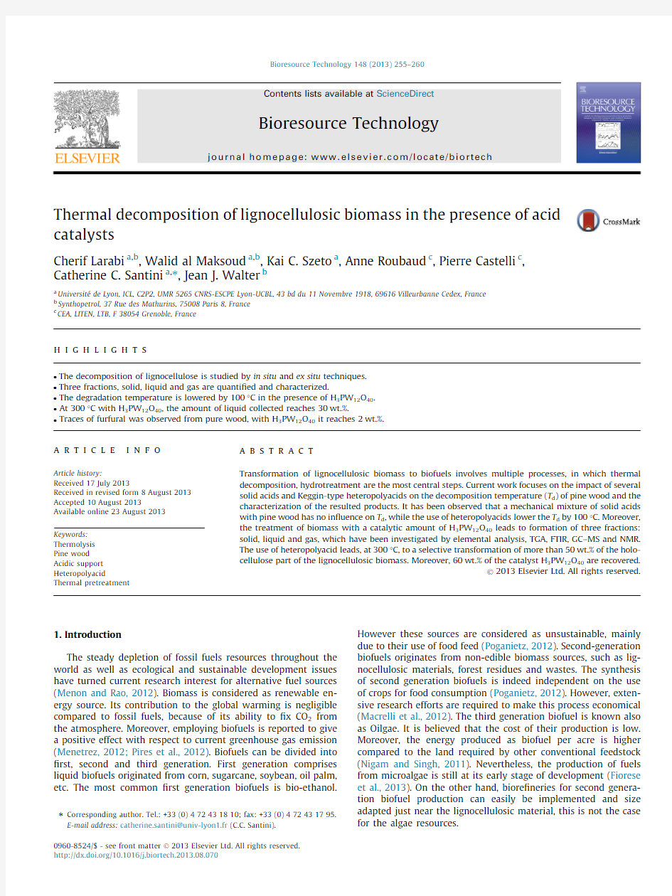 Thermal decomposition of lignocellulosic biomass in the presence of acid catalysts