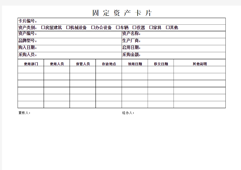 固定资产卡片样式