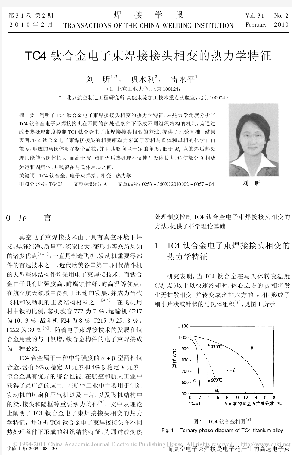 TC4钛合金电子束焊接接头相变的热力学特征