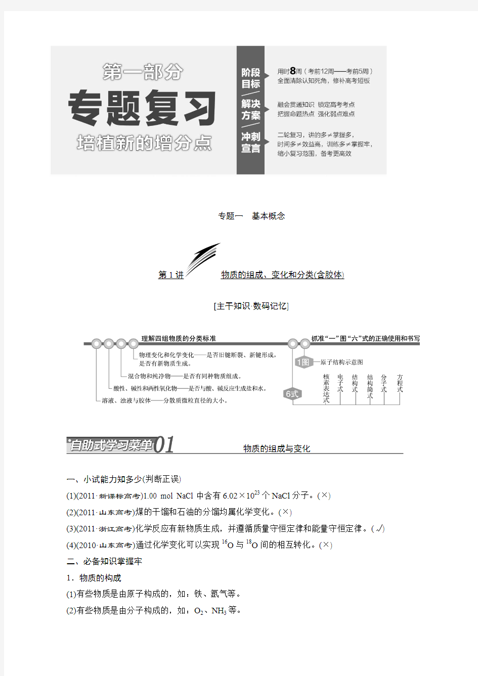 高考化学复习高考化学冲刺讲义专题一物质的组成、变化和分类