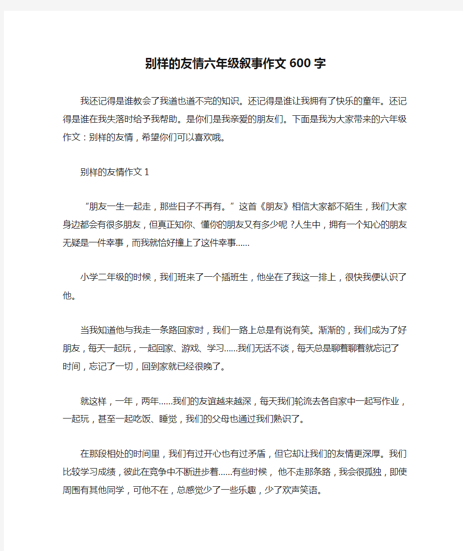 别样的友情六年级叙事作文600字