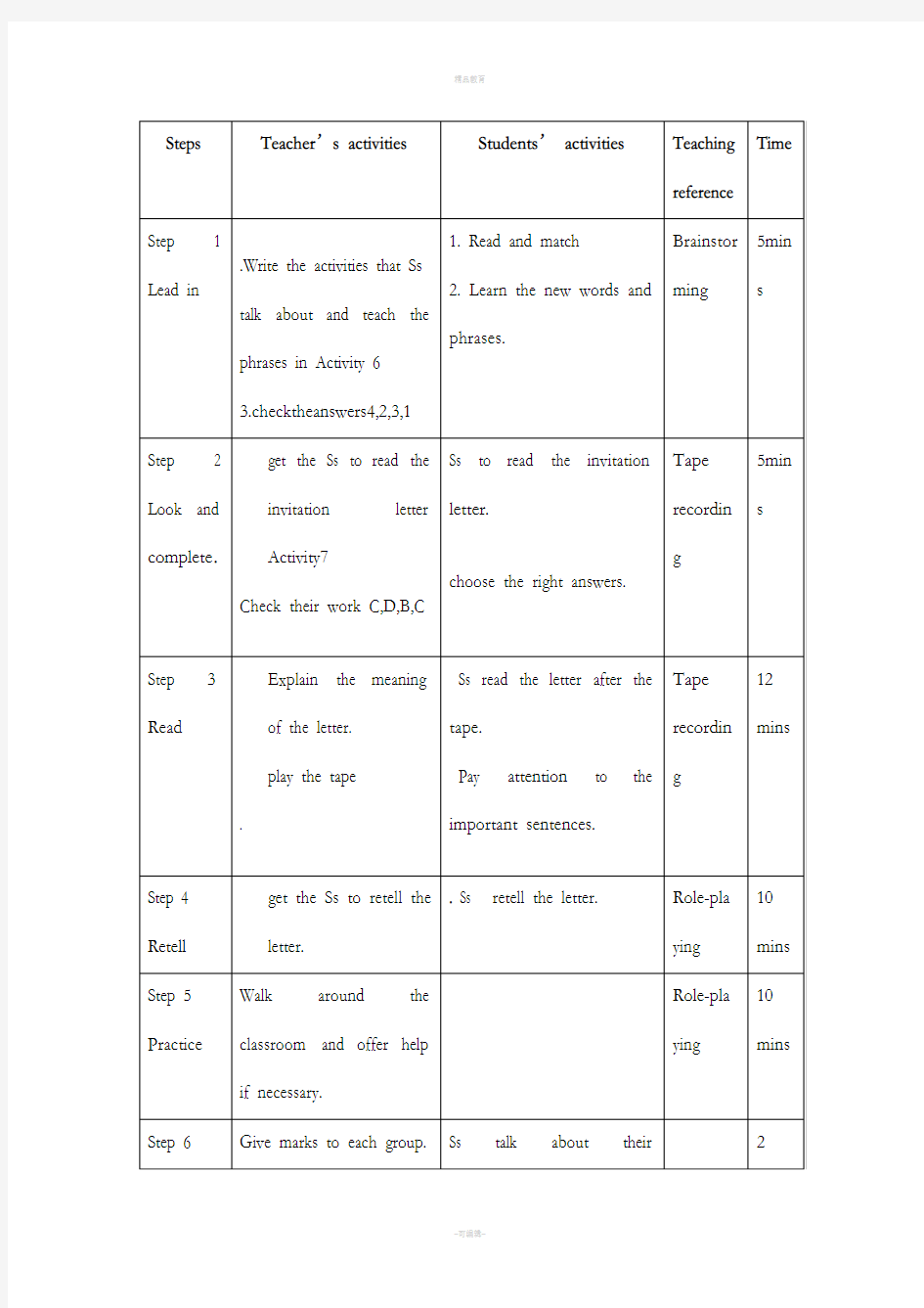 中职英语拓展模块教案第三周