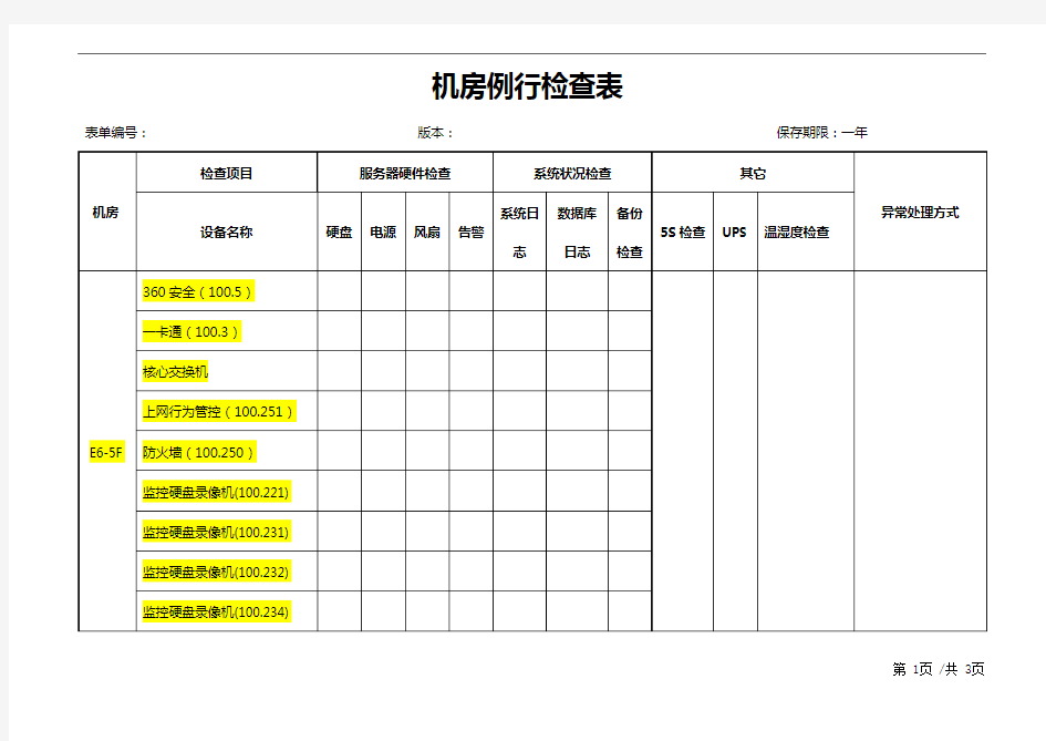 1机房例行检查表