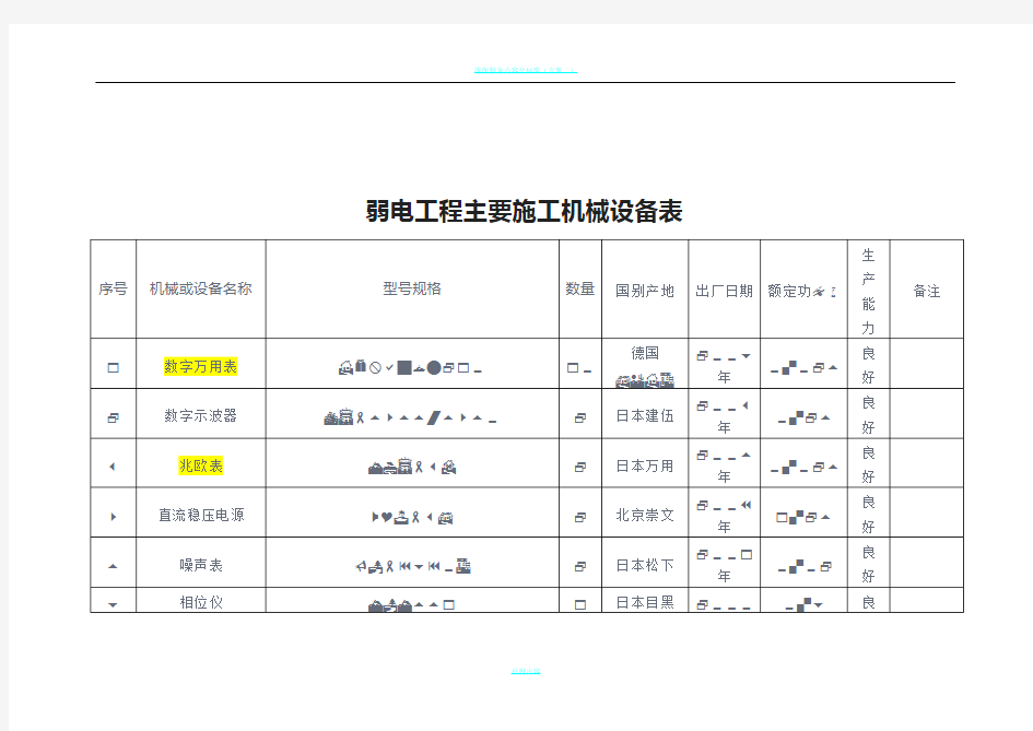 弱电工程主要施工机械设备表