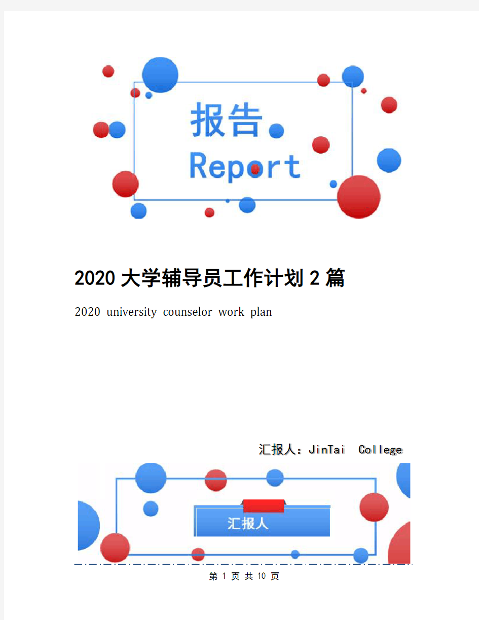 2020大学辅导员工作计划2篇