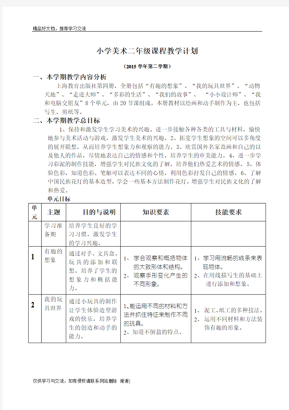 最新沪教版二年级美术教案下册(全)