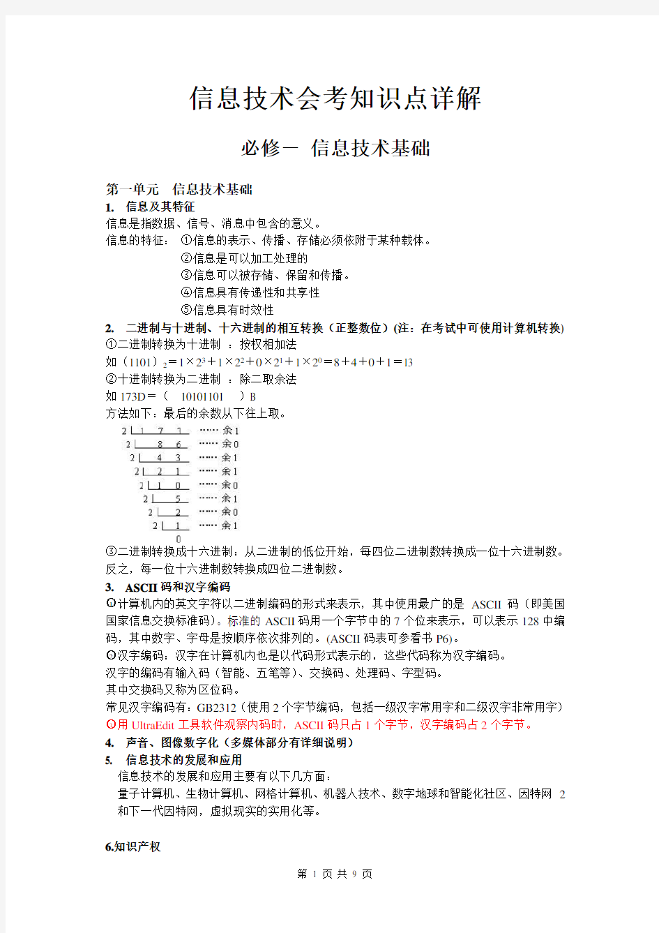 信息技术会考知识点详解