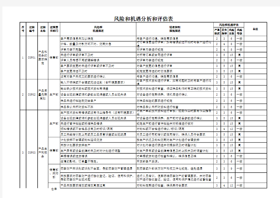 风险和机遇评估分析表