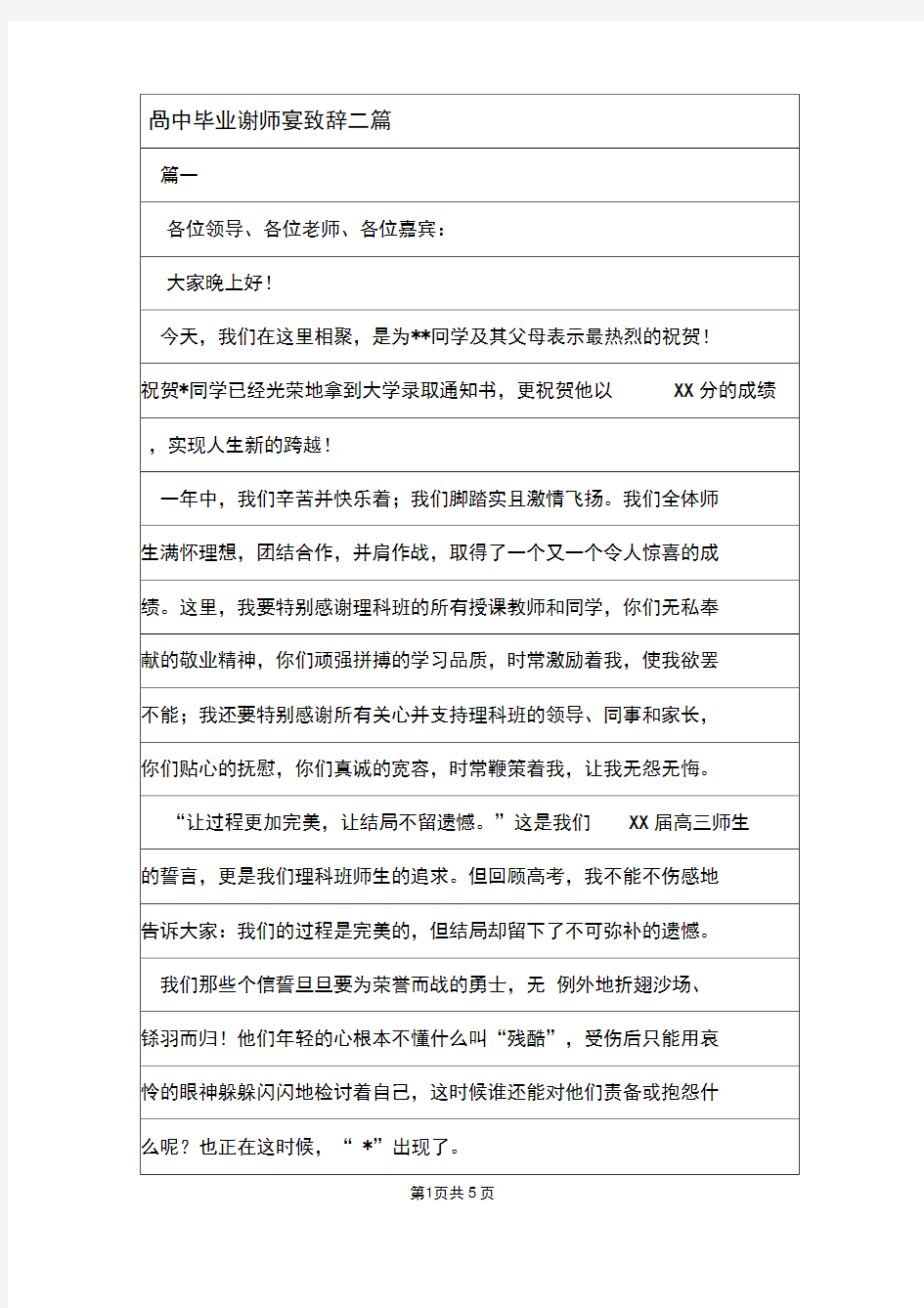 高中毕业谢师宴致辞三篇.doc