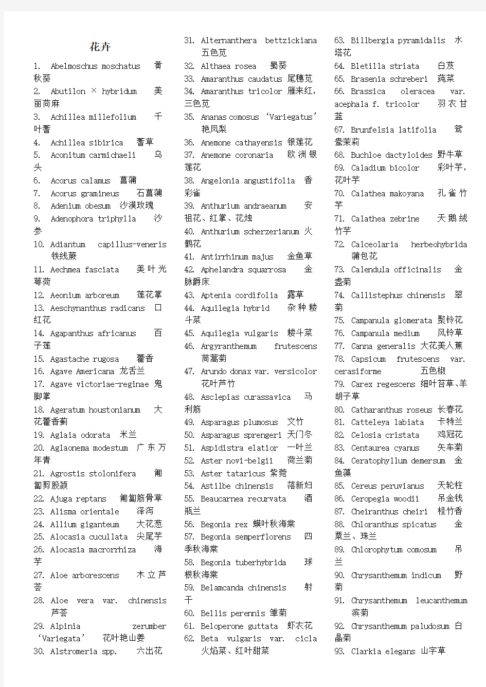 常用园林植物拉丁学名 