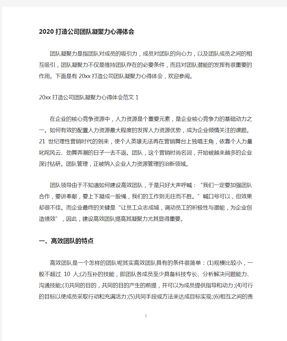 打造公司团队凝聚力心得体会