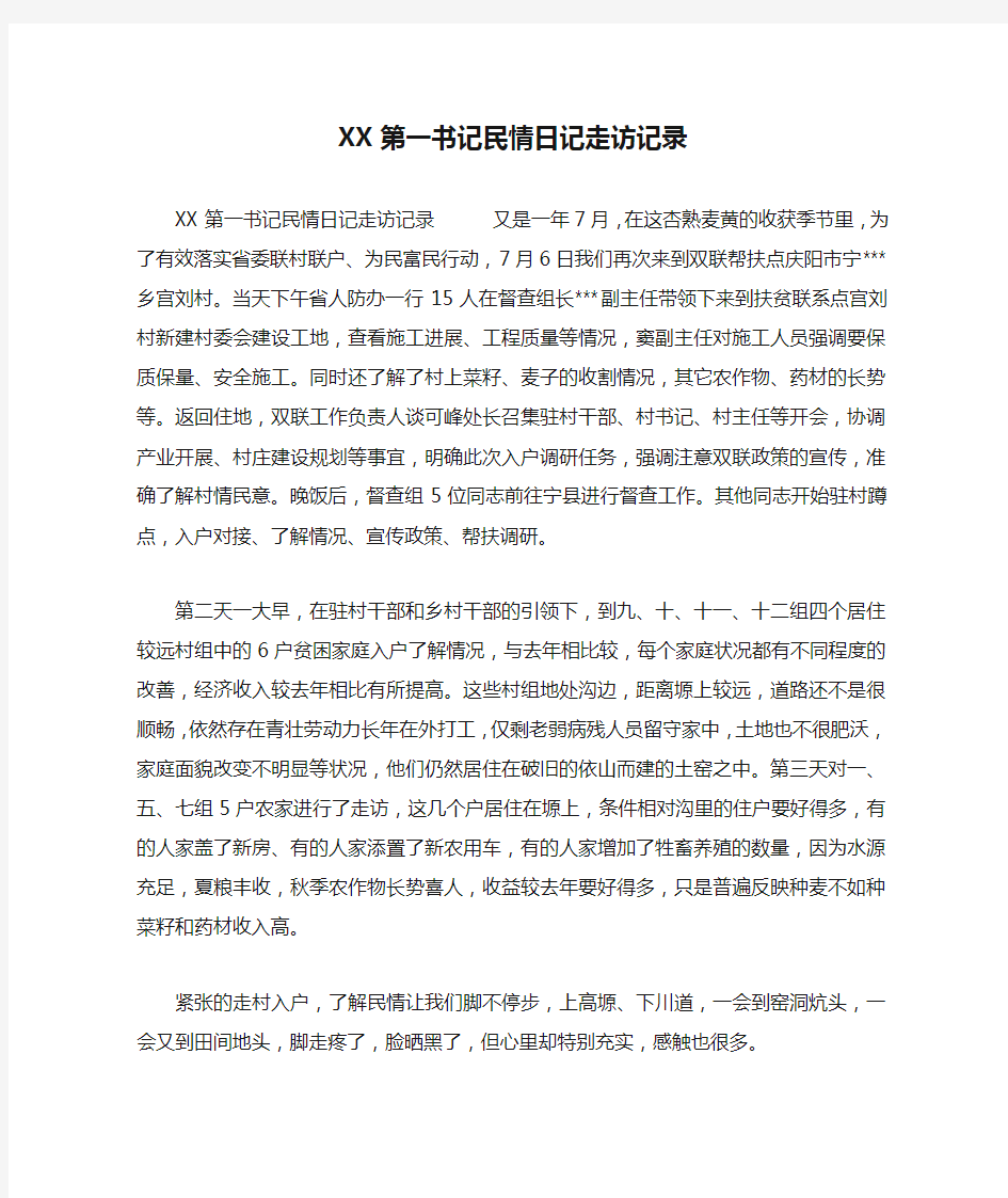 XX第一书记民情日记走访记录