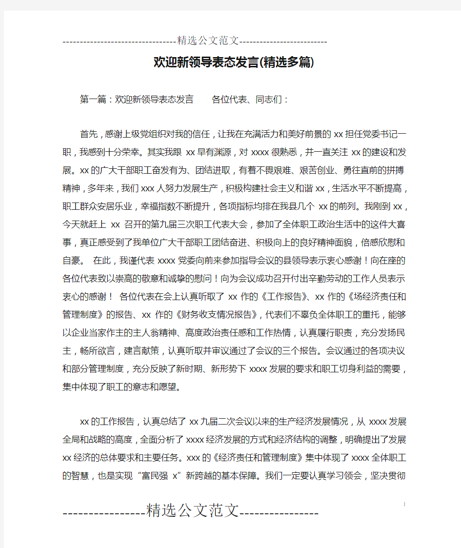 欢迎新领导表态发言(精选多篇)